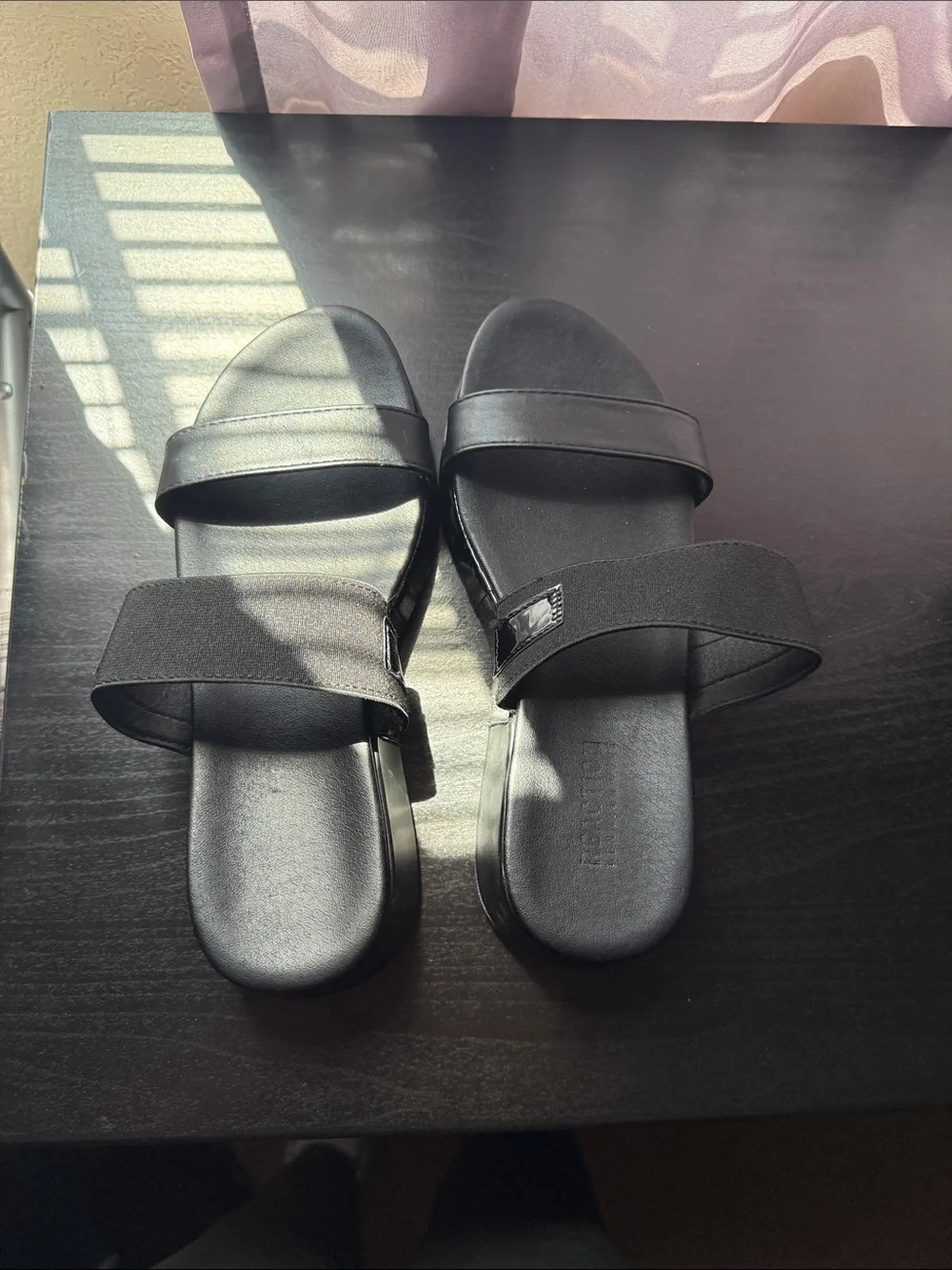 Kenneth Cole Reaction Black Double-Strap Wedge Slide Sandals